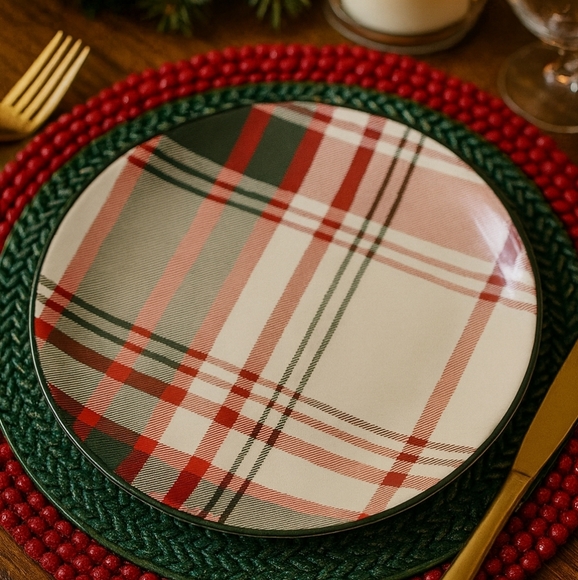 Hearth & Hand Other - Hearth & Hand Plaid Dinnerware Set - Red, Green, White